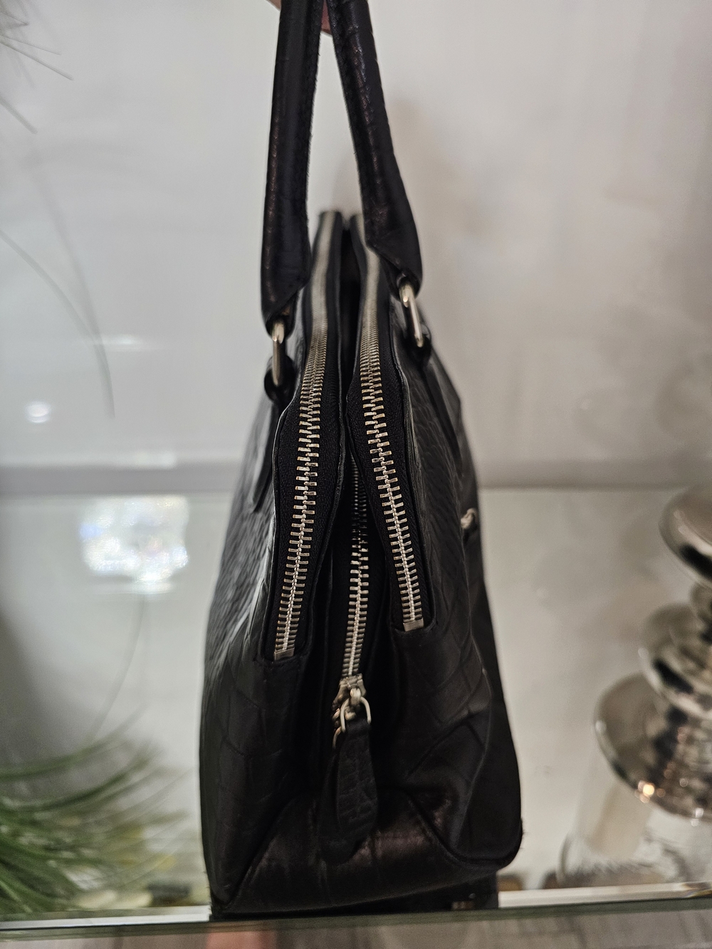 Danier Black Croc-Embossed Leather Briefcase - Picture 3 of 7